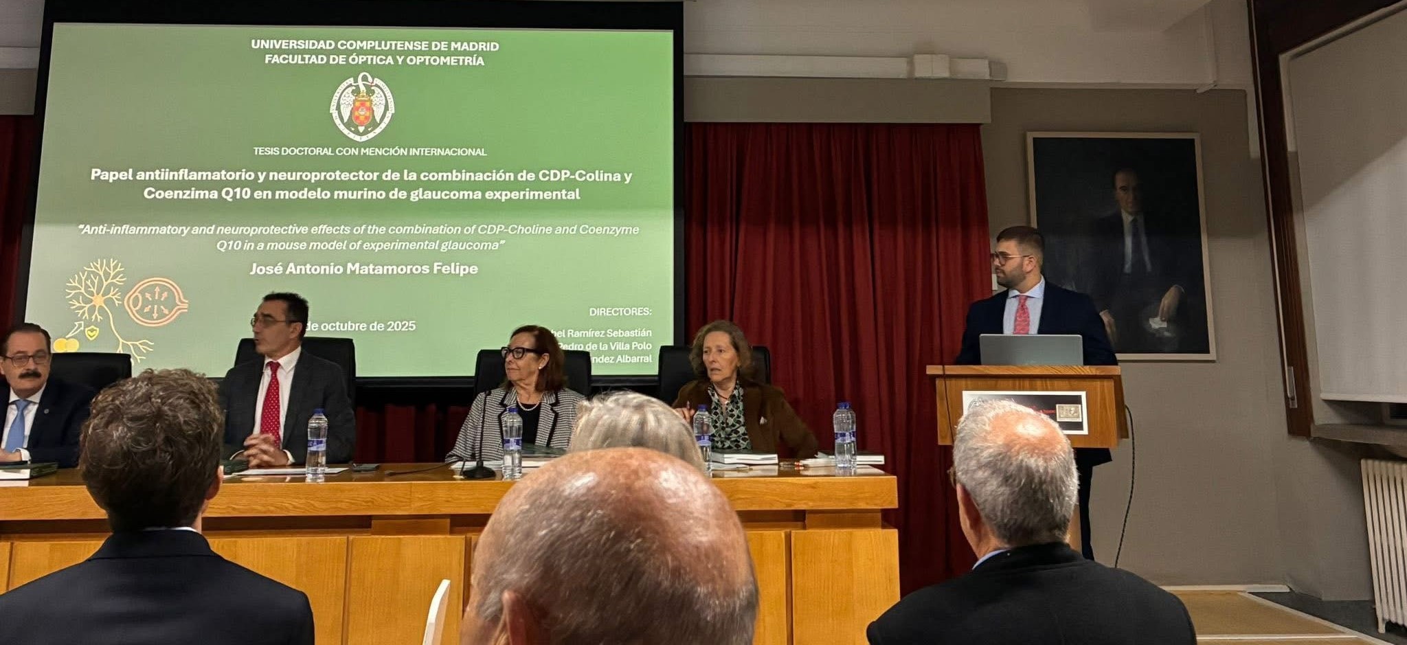 Jose A. Matamoros Ha obtenido Cum Lauden con su tesis: Perfil antiinflamatorio y neuroprotector de la combinación de CDP-COLINA y coenzima Q10 en un modelo murino de glaucoma experimental"